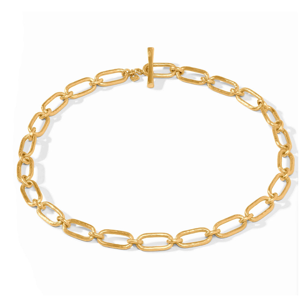19-inch 24K gold-plated link necklace with a textured finish and toggle clasp.