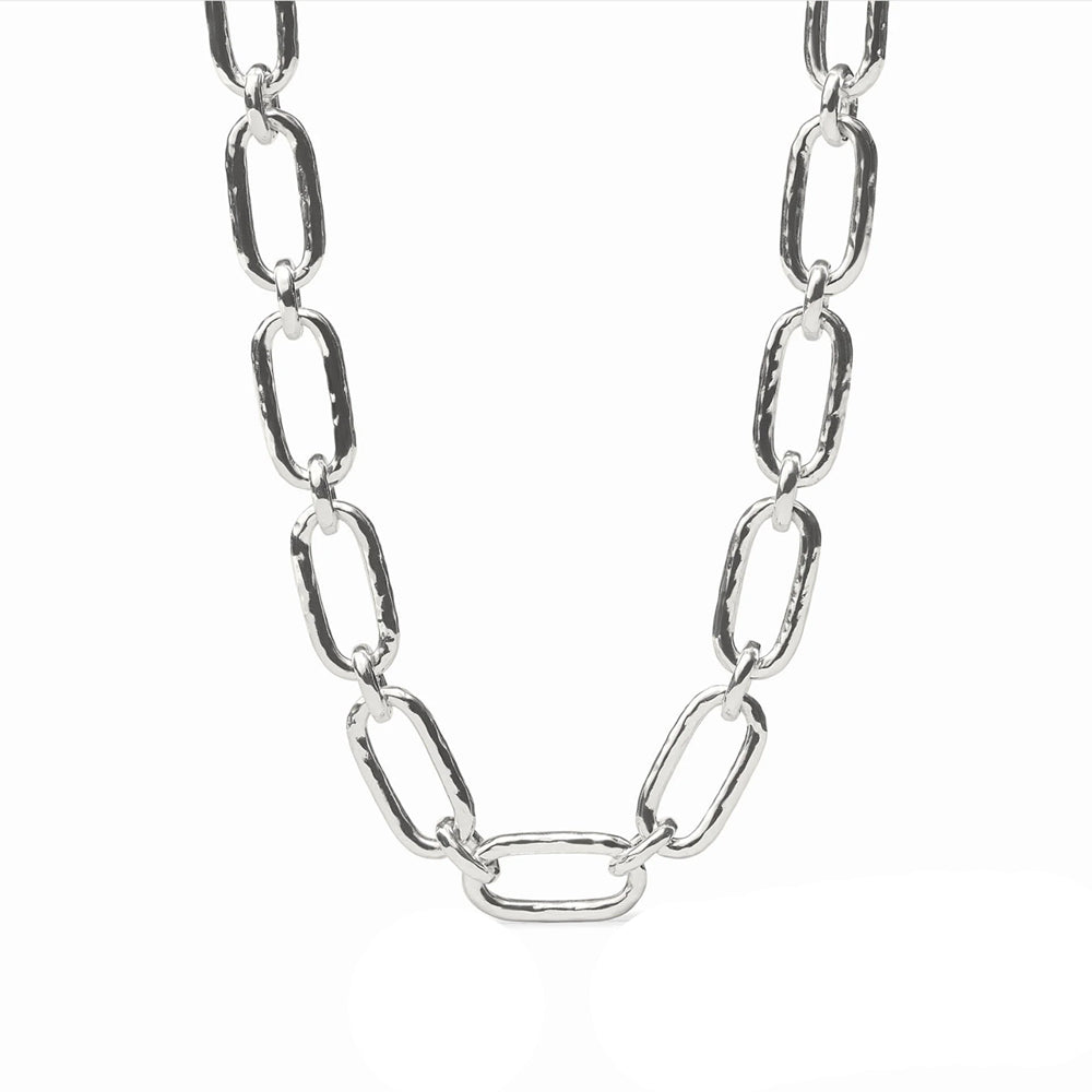 Silver-plated Sahara Demi Link necklace with a 19-inch hammered oval chain and toggle closure.