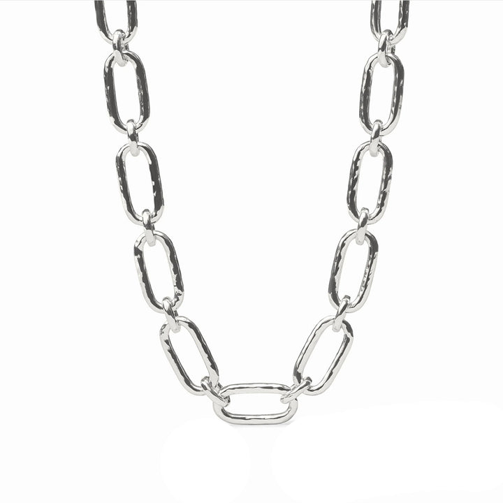 Silver-plated Sahara Demi Link necklace with a 19-inch hammered oval chain and toggle closure.