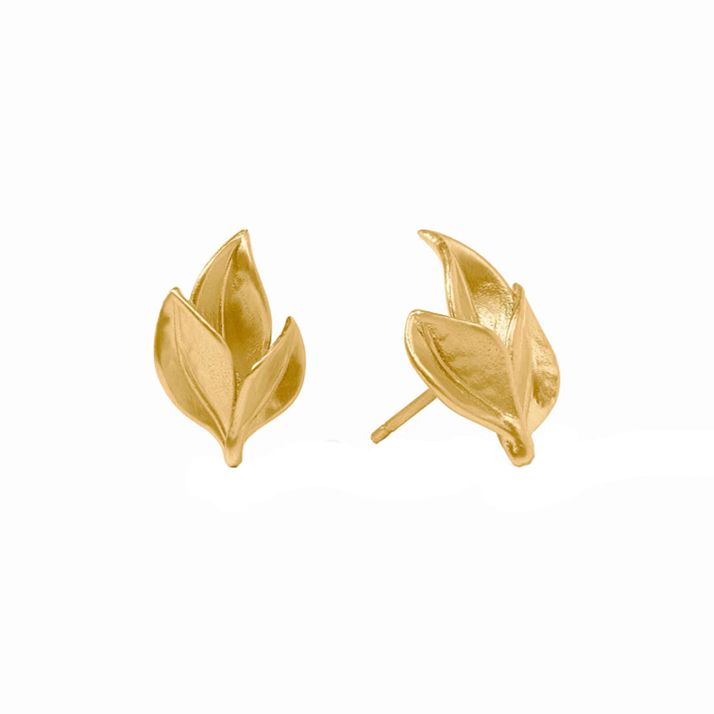 Willow stud earrings in 24K gold plate featuring a delicate, layered leaf design with post closures.