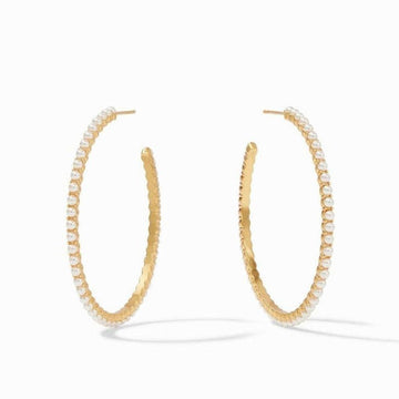 Gold Juliet hoop earrings with delicate pearl detailing.
