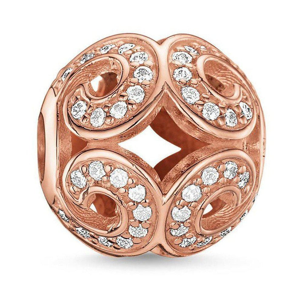 Rose gold Karma Bead Glittering Wave charm, adorned with sparkling cubic zirconia.
