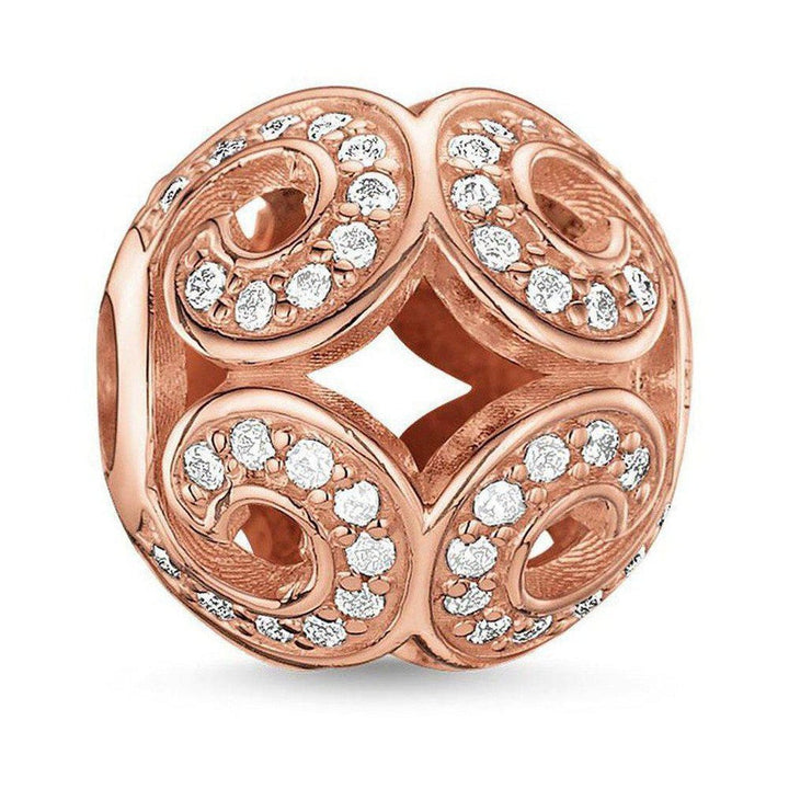 Rose gold Karma Bead Glittering Wave charm, adorned with sparkling cubic zirconia.
