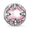 Karma Bead Lotus Pink charm: Silver & pink glass bead with clear cubic zirconia accents.
