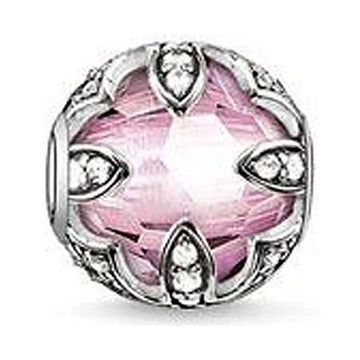Karma Bead Lotus Pink charm: Silver & pink glass bead with clear cubic zirconia accents.
