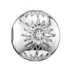 Karma Bead Sun charm: Silver bead featuring a detailed sun design with a clear cubic zirconia center.
