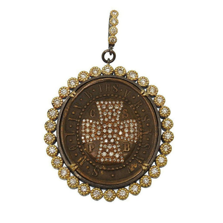 Large Diamond Inset St Benedict Medal-Cynthia Ann Jewels-Swag Designer Jewelry