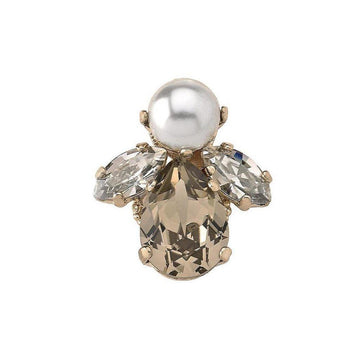 Gold Leaf Motif ring with pearl and crystal accents
