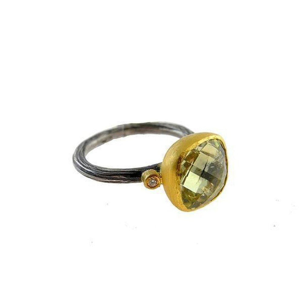 Lemon Quartz Ring With Diamonds-Kurtulan-Swag Designer Jewelry