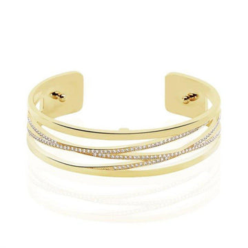 Liens Precious 14mm gold cuff bracelet with sparkling pave diamond detailing.
