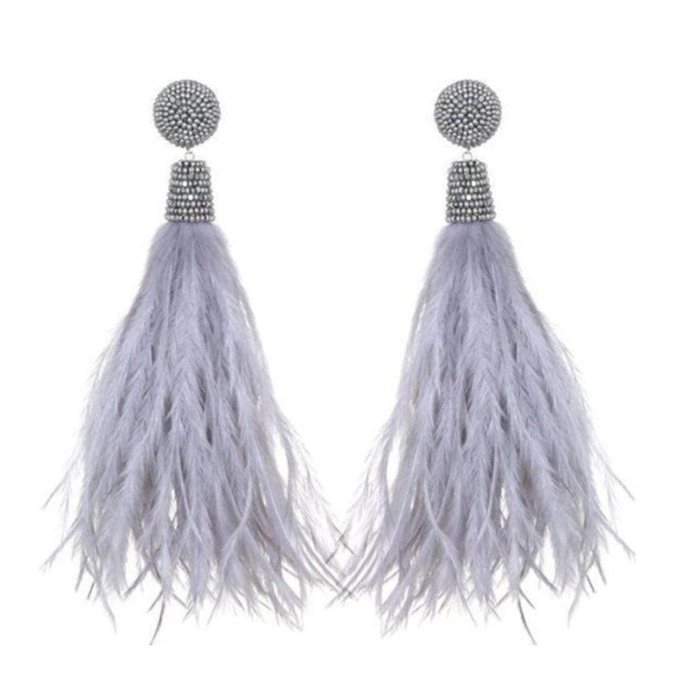 Light Gray Feather Earrings-Suzanna Dai-Swag Designer Jewelry