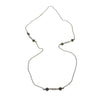 Long green jasper stone necklace with ball chain and gold accents.
