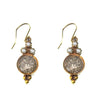 Lucia Amore Hook Earrings: Antique bronze,  clear crystal accents, floral coin design.
