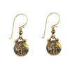 Luvie Guardian Angel Hook Earrings: Gold-tone hooks & dark bronze disc charms featuring an angel design.
