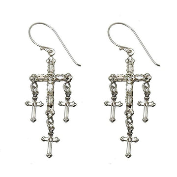 Silver Madonna Multi Cross earrings with baguette & round cubic zirconia.

