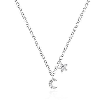 Mini Moon and Star diamond necklace with silver chain

