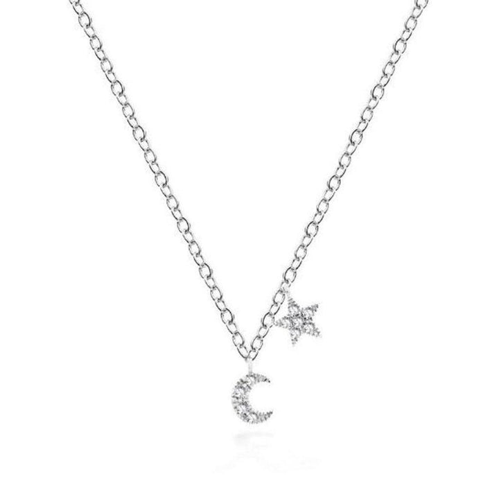 Mini Moon and Star diamond necklace with silver chain

