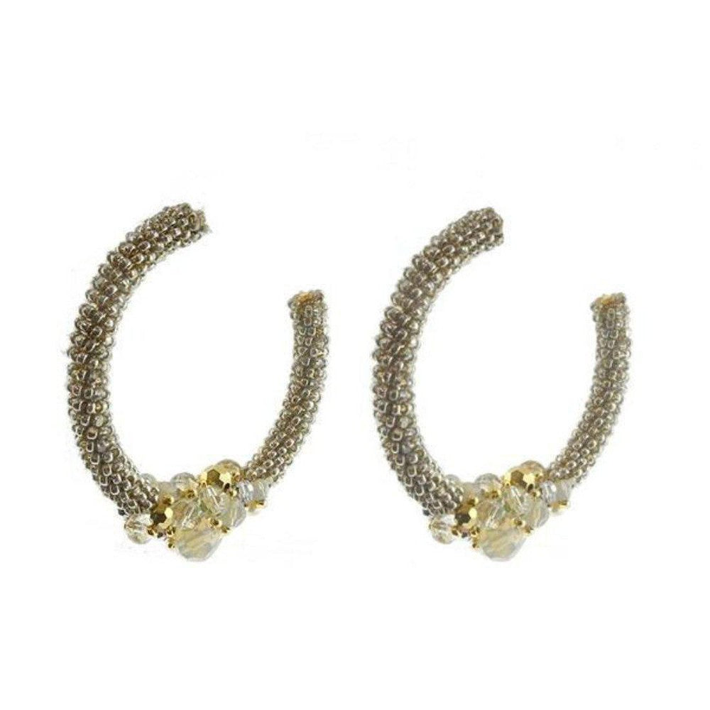 Miriam Haskell Beaded Silver Hoop Earrings-Miriam Haskell-Swag Designer Jewelry