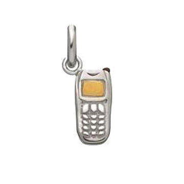 Silver mobile phone charm with gold detail
