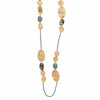 Mojave Labradorite Chain: Gold-plated long necklace with Labradorite stones & hammered discs.
