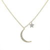 Diamond Moon & Star necklace: crescent moon and star pendant with gold chain.
