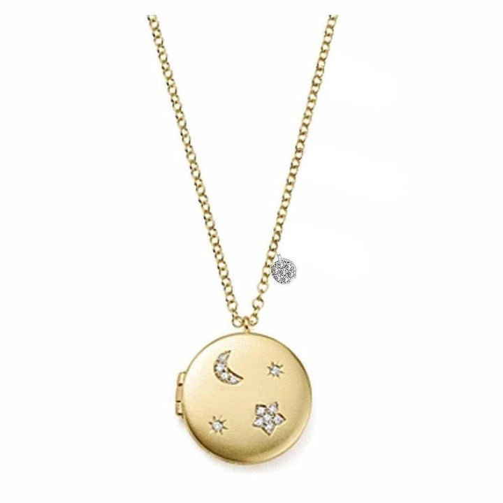 Gold Moon & Star Locket necklace with diamond accents
