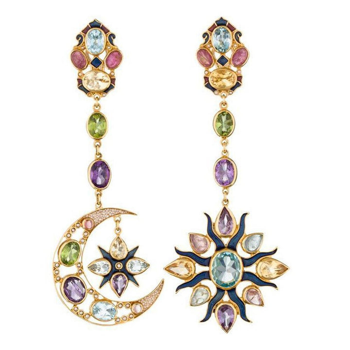 Moon and Sun Chandelier Earrings-Percossi Papi-Swag Designer Jewelry