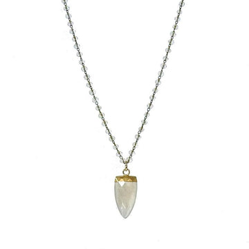 Elegant moonstone pendant necklace with faceted crystal beads.
