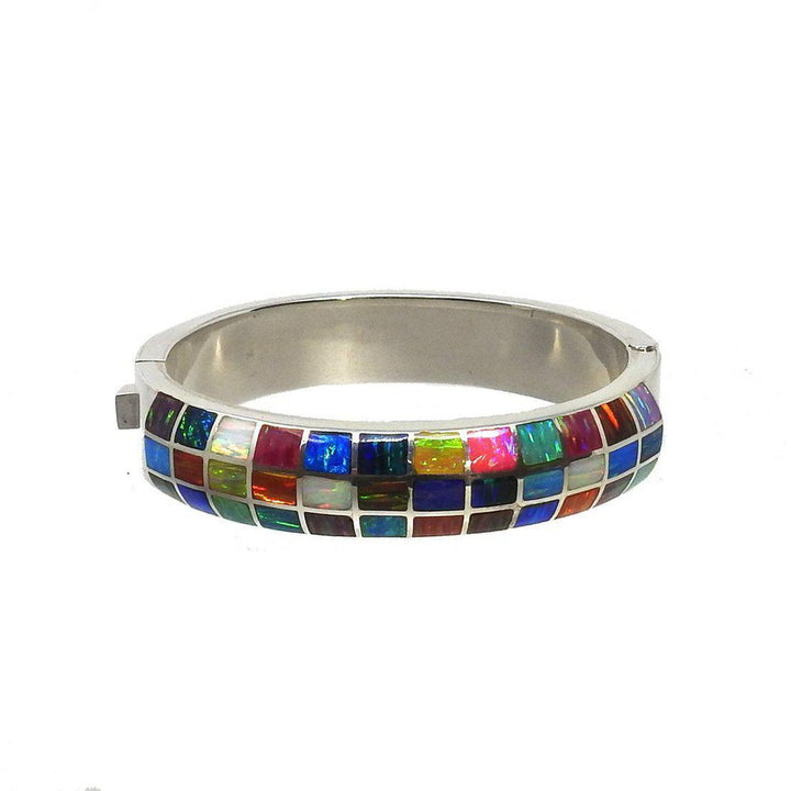 Multi stone Inlaid Cuff-Taxco Sterling-Swag Designer Jewelry