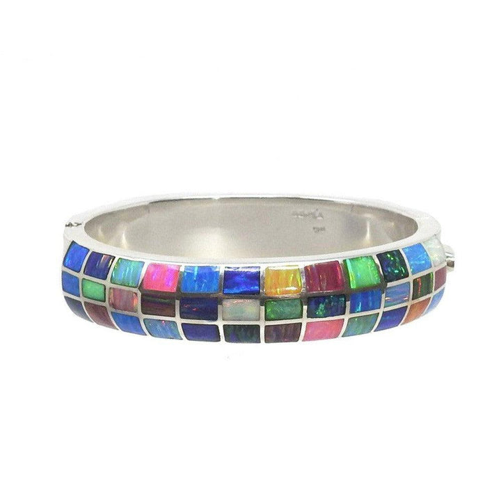 Multi stone Inlaid Cuff-Taxco Sterling-Swag Designer Jewelry