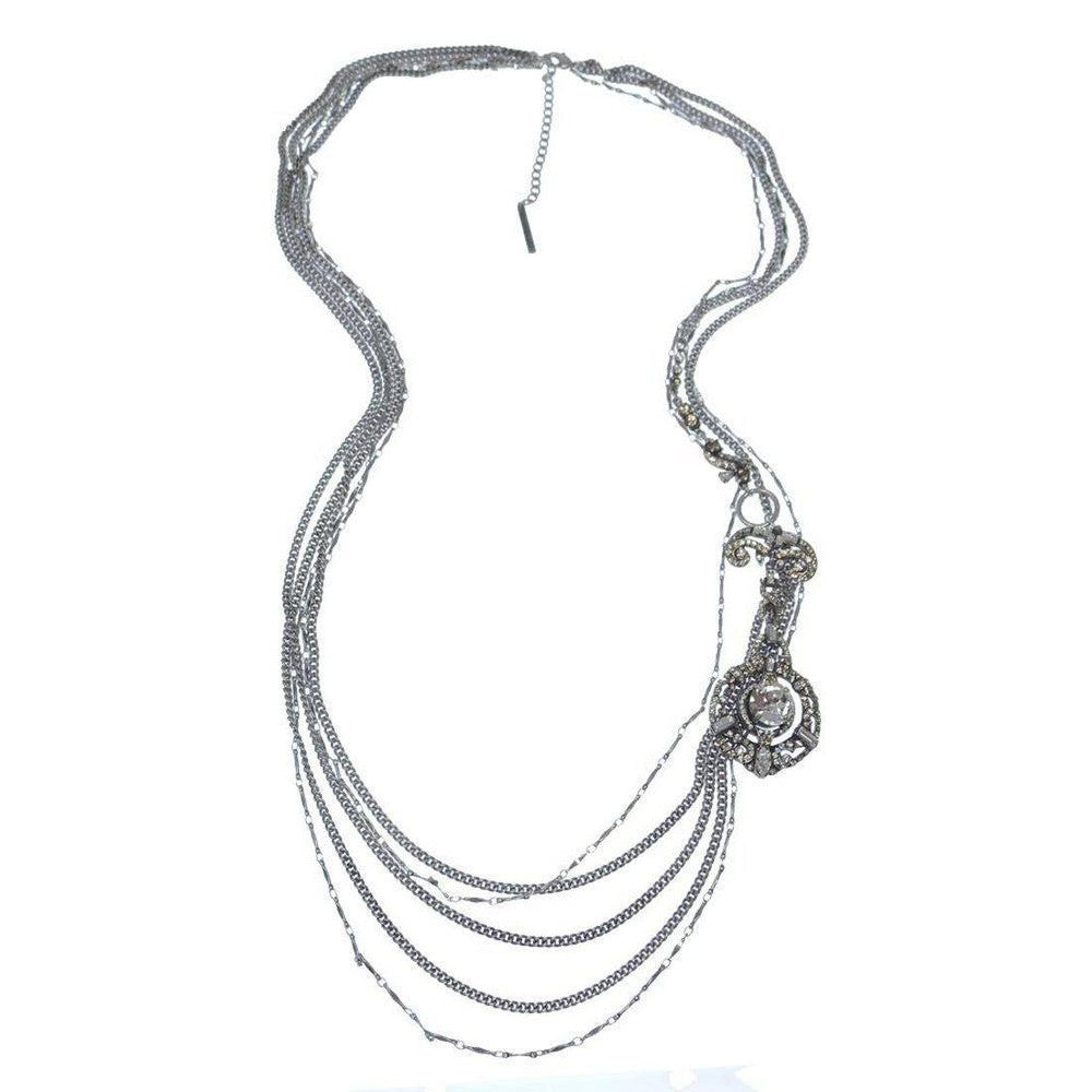 Multistrand Silver Chain Long Drop Tassle Necklace Cabachon Pendant-PETER LANG-Swag Designer Jewelry