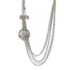 Multistrand silver chain long drop tassel necklace with cabochon pendant
