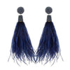 Navy feather earrings with beaded detail for a statement look.
