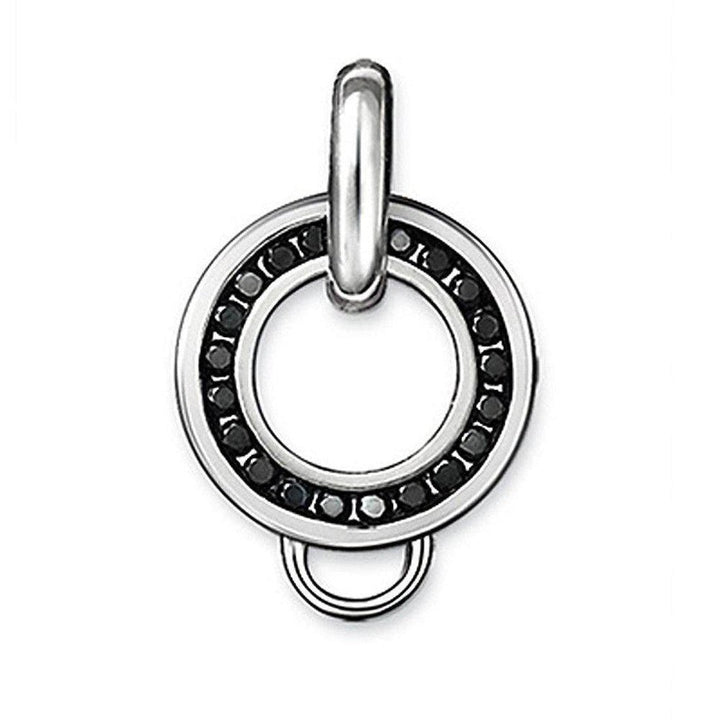 Black disc necklace charm carrier with black crystal accents.
