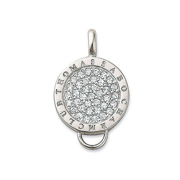 Thomas Sabo Charm Club Pave Disc necklace charm, silver-toned with sparkling clear cubic zirconia.
