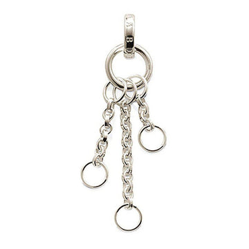 Silver necklace charm carrier with three dangling chains and rings.
