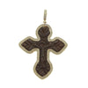 Old Kievan Russian Cross pendant: dark brown stone crucifix with gold frame and diamond accents.
