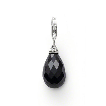 Onyx teardrop pendant with sterling silver clasp and ornate detailing.
