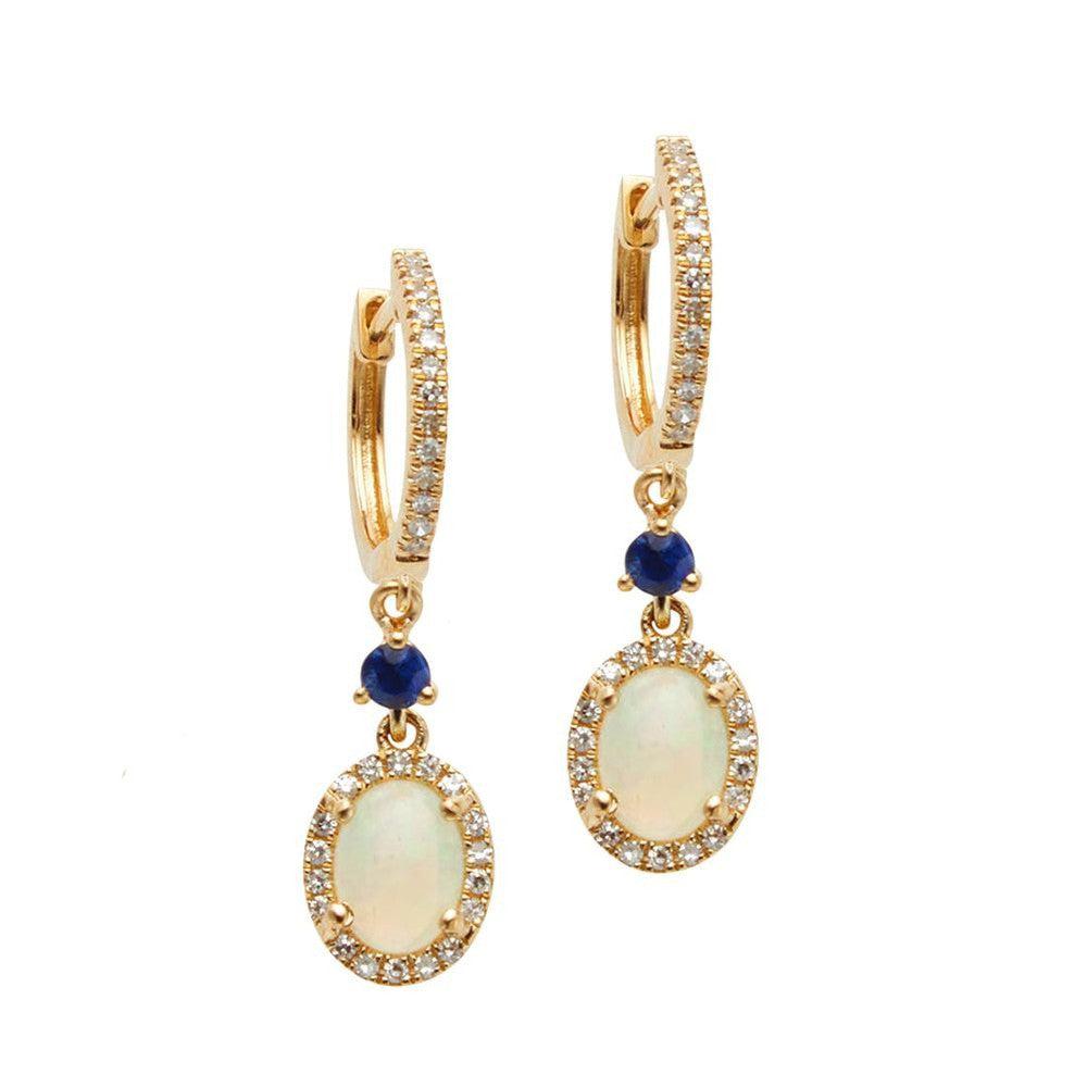 Opal Huggie Earrings With Blue Sapphires-Liven Co-Swag Designer Jewelry