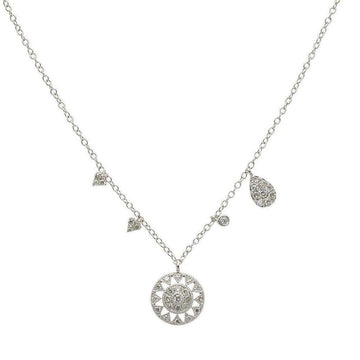 Open Cut Pave Diamond Disc necklace with delicate charms
