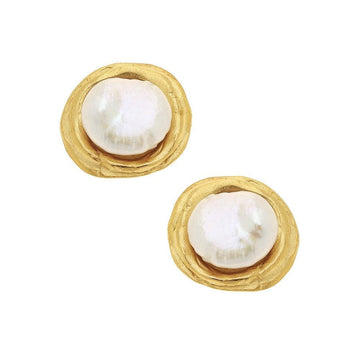 Organic Round Post earrings with pearl accents, gold-tone setting.
