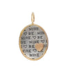 Oval Be Mine pendant: gold-framed, silver charm with "Be Mine" & hearts; romantic gift.
