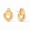 Palermo Demi Doorknocker earrings: gold hammered metal, statement style.
