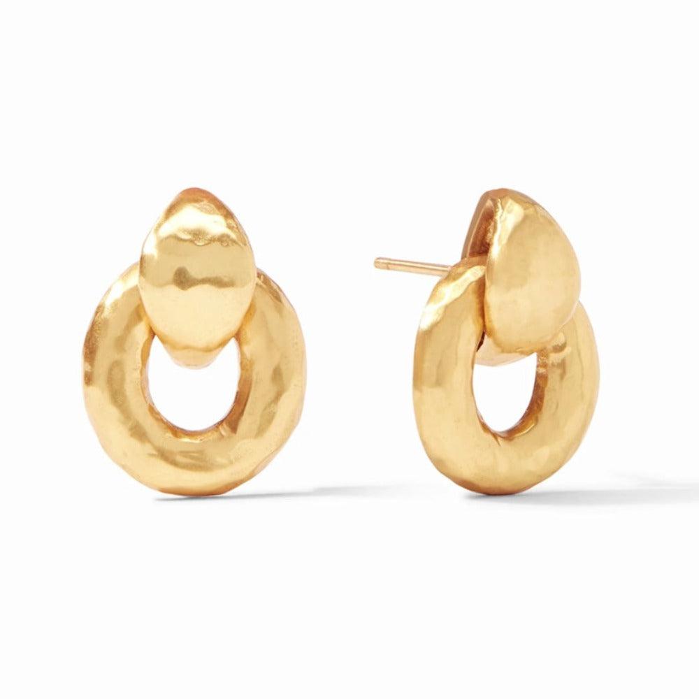 Palermo Demi Doorknocker earrings: gold hammered metal, statement style.
