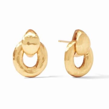 Palermo Demi Doorknocker earrings: gold hammered metal, statement style.
