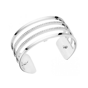 Paralleles Precious 25mm silver cuff bracelet with three rows of sparkling cubic zirconia.
