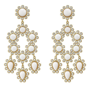Gold Paris chandelier earrings with white stones.
