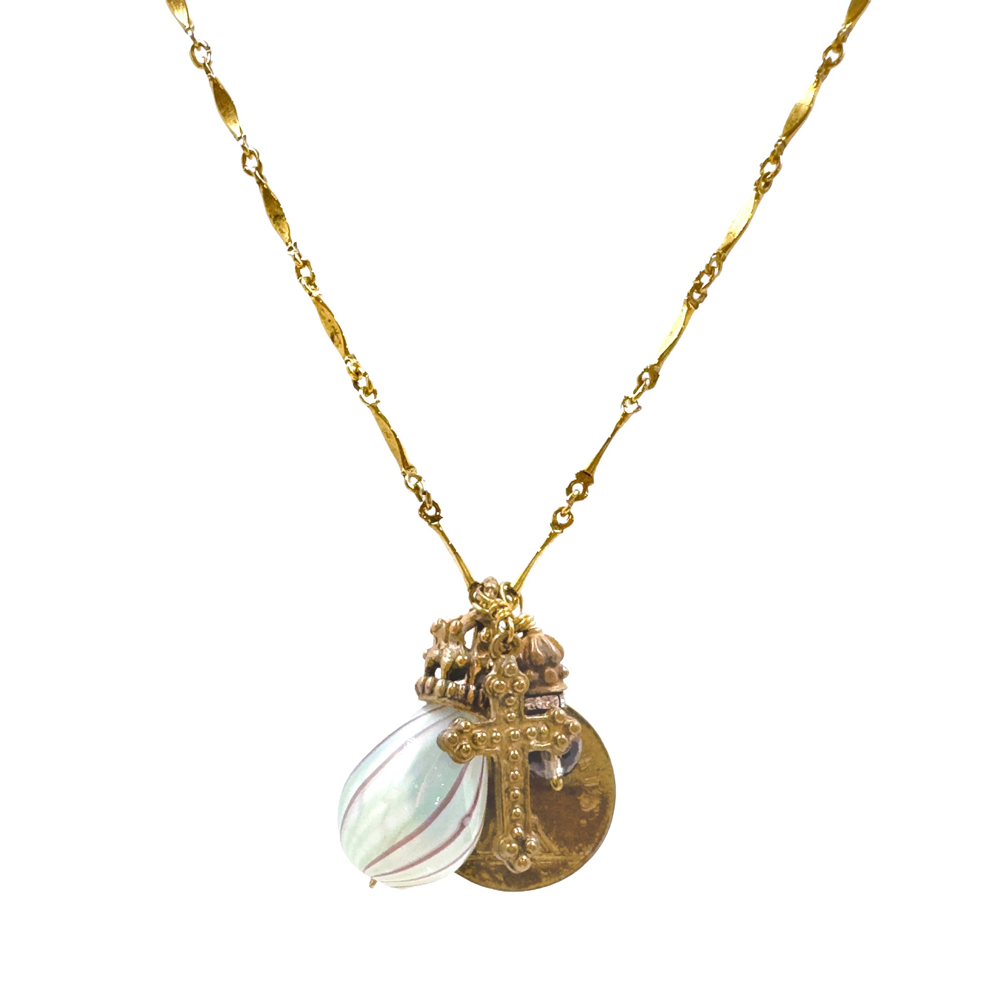 Paris Medal, Cross, and Glass Charm Necklace-Andrea Barnett-Swag Designer Jewelry