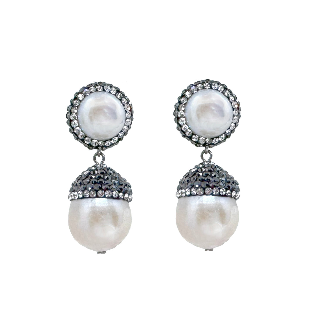 Pearl Drop Earrings with Hematite accents-Theia Jewelry-Swag Designer Jewelry