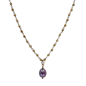 Pearl Pendant on Pyrite Chain-Robindira Unsworth-Swag Designer Jewelry